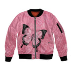 Personalised Australia Breast Cancer Awareness Sleeve Zip Bomber Jacket Pink Ribbon Butterfly Opal Pattern - Aussie Hoodie
