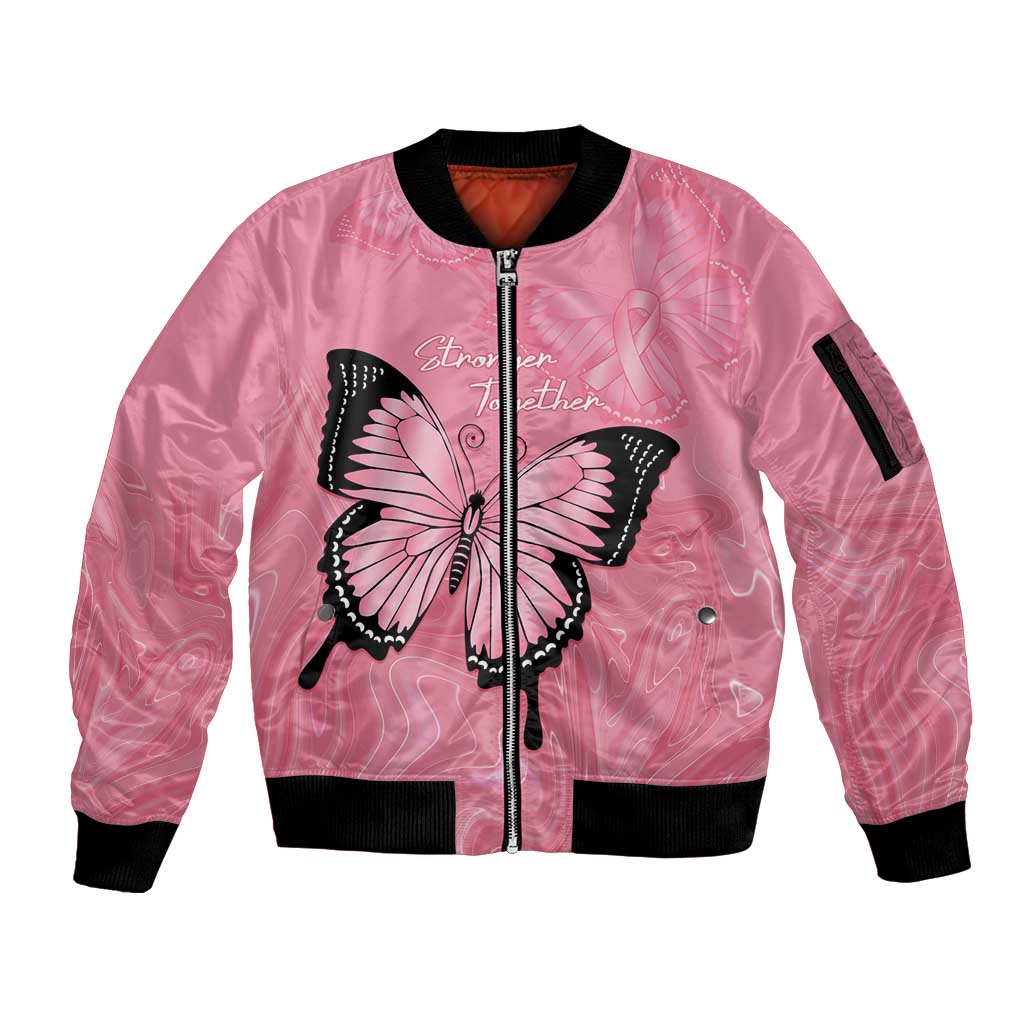 Personalised Australia Breast Cancer Awareness Sleeve Zip Bomber Jacket Pink Ribbon Butterfly Opal Pattern - Aussie Hoodie