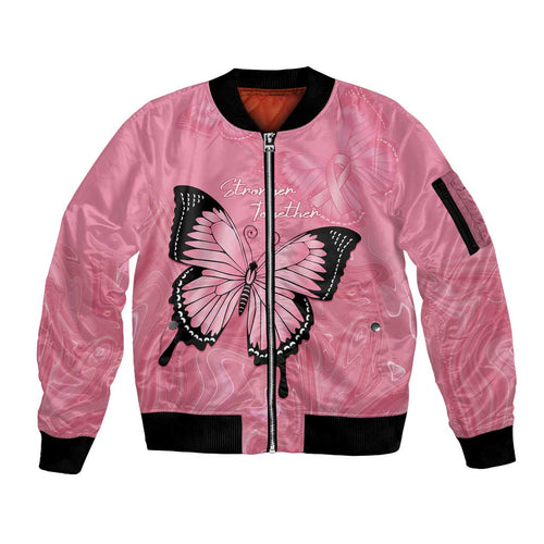 Personalised Australia Breast Cancer Awareness Sleeve Zip Bomber Jacket Pink Ribbon Butterfly Opal Pattern - Aussie Hoodie