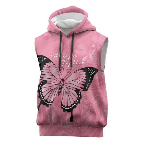 Personalised Australia Breast Cancer Awareness Sleeveless Hoodie Pink Ribbon Butterfly Opal Pattern - Aussie Hoodie