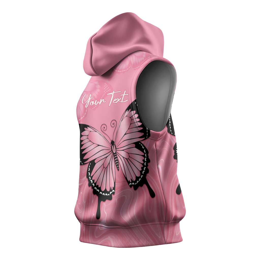 Personalised Australia Breast Cancer Awareness Sleeveless Hoodie Pink Ribbon Butterfly Opal Pattern - Aussie Hoodie