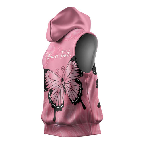 Personalised Australia Breast Cancer Awareness Sleeveless Hoodie Pink Ribbon Butterfly Opal Pattern - Aussie Hoodie