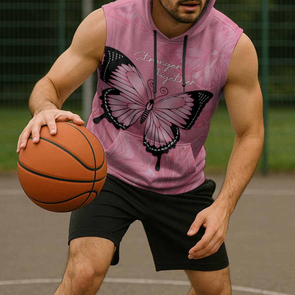 Personalised Australia Breast Cancer Awareness Sleeveless Hoodie Pink Ribbon Butterfly Opal Pattern - Aussie Hoodie