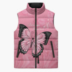 Personalised Australia Breast Cancer Awareness Sleeveless Puffer Jacket Pink Ribbon Butterfly Opal Pattern - Aussie Hoodie