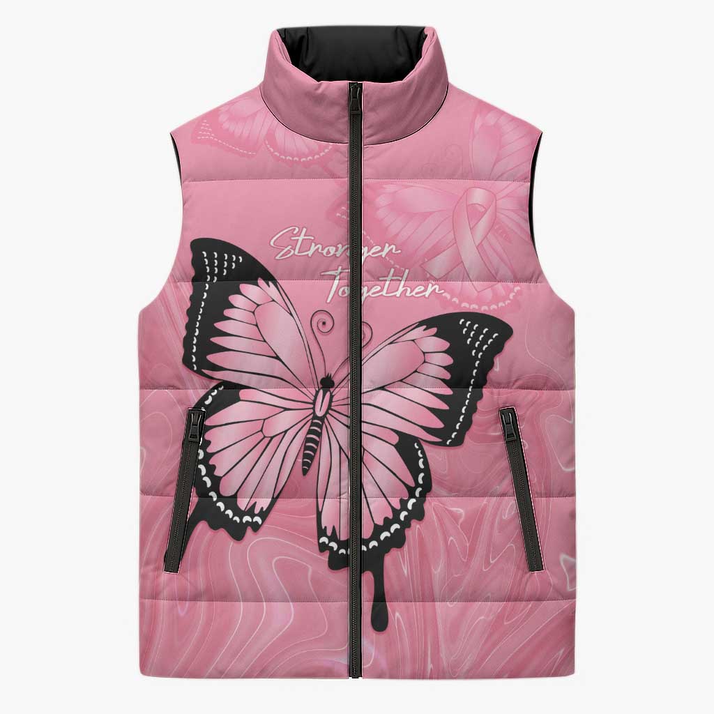 Personalised Australia Breast Cancer Awareness Sleeveless Puffer Jacket Pink Ribbon Butterfly Opal Pattern - Aussie Hoodie