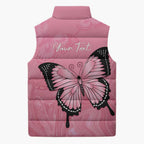 Personalised Australia Breast Cancer Awareness Sleeveless Puffer Jacket Pink Ribbon Butterfly Opal Pattern - Aussie Hoodie