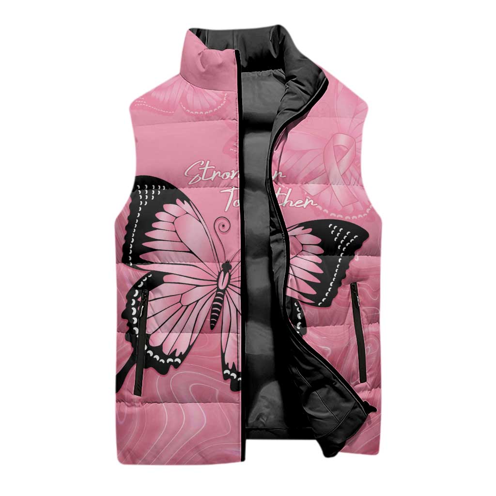 Personalised Australia Breast Cancer Awareness Sleeveless Puffer Jacket Pink Ribbon Butterfly Opal Pattern - Aussie Hoodie