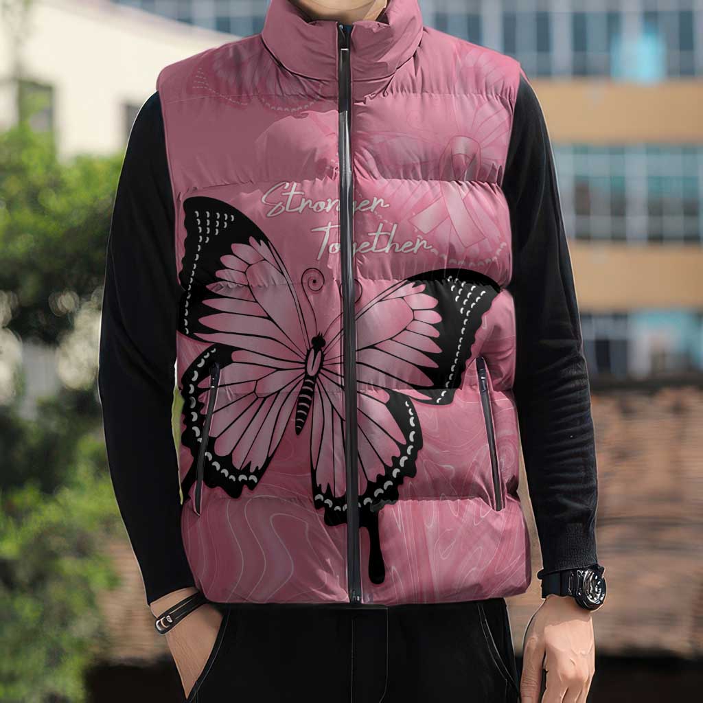 Personalised Australia Breast Cancer Awareness Sleeveless Puffer Jacket Pink Ribbon Butterfly Opal Pattern - Aussie Hoodie