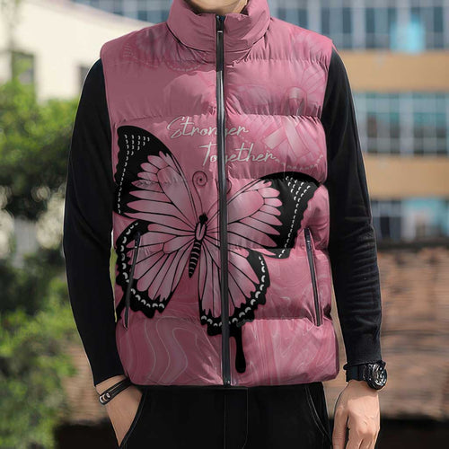 Personalised Australia Breast Cancer Awareness Sleeveless Puffer Jacket Pink Ribbon Butterfly Opal Pattern - Aussie Hoodie