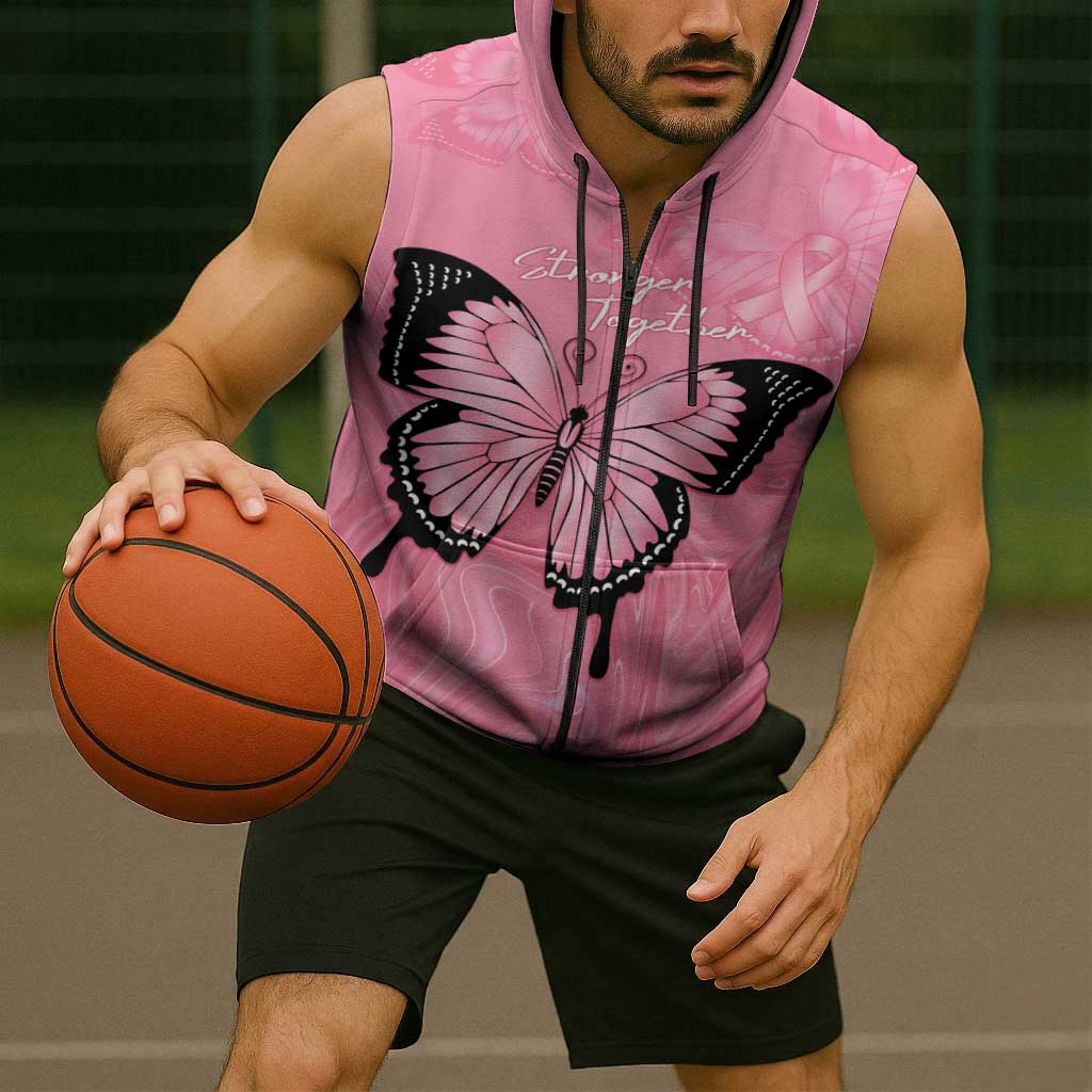 Personalised Australia Breast Cancer Awareness Sleeveless Zip Hoodie Pink Ribbon Butterfly Opal Pattern LT14