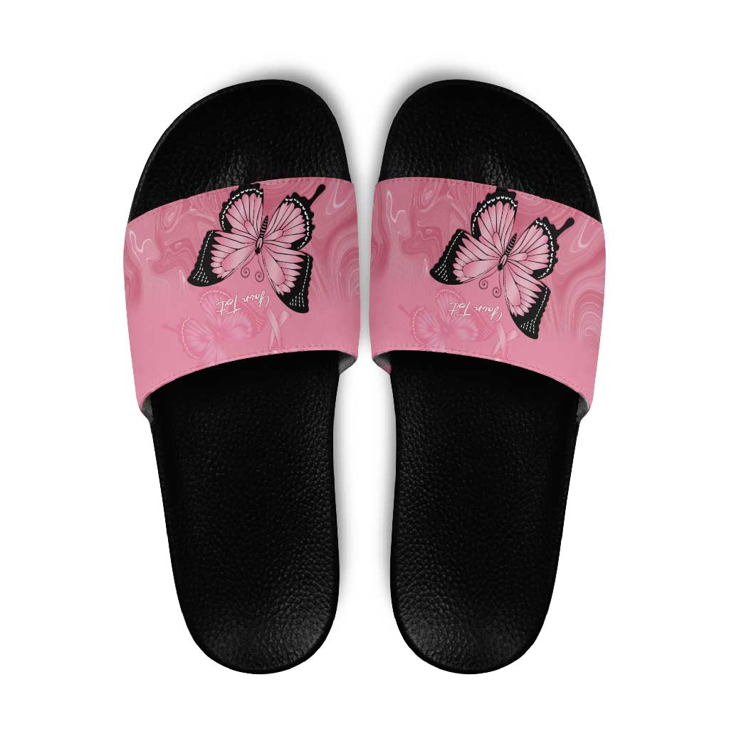 Personalised Australia Breast Cancer Awareness Slide Sandals Pink Ribbon Butterfly Opal Pattern - Aussie Hoodie