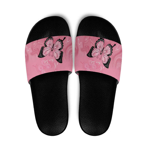 Personalised Australia Breast Cancer Awareness Slide Sandals Pink Ribbon Butterfly Opal Pattern - Aussie Hoodie