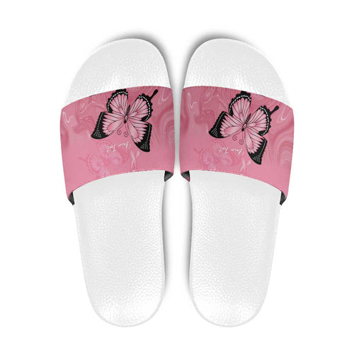 Personalised Australia Breast Cancer Awareness Slide Sandals Pink Ribbon Butterfly Opal Pattern - Aussie Hoodie