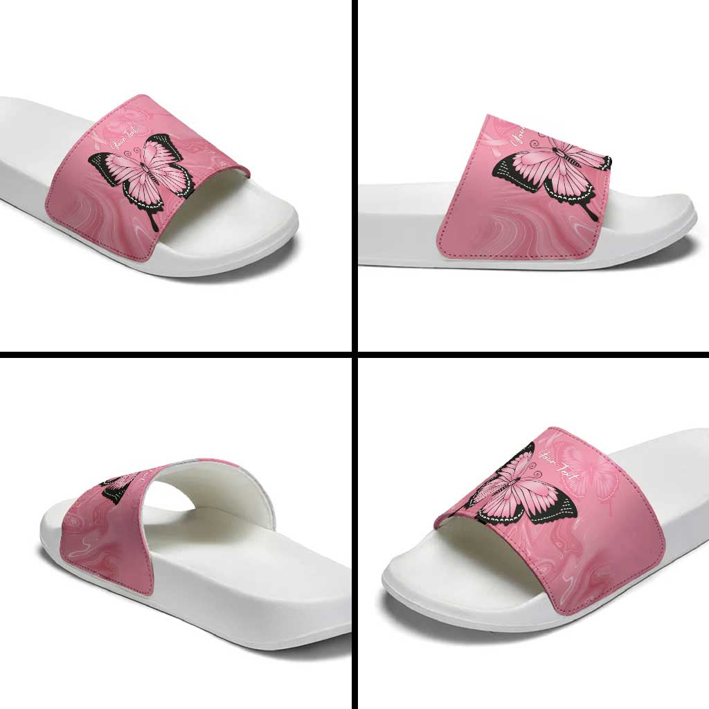 Personalised Australia Breast Cancer Awareness Slide Sandals Pink Ribbon Butterfly Opal Pattern - Aussie Hoodie