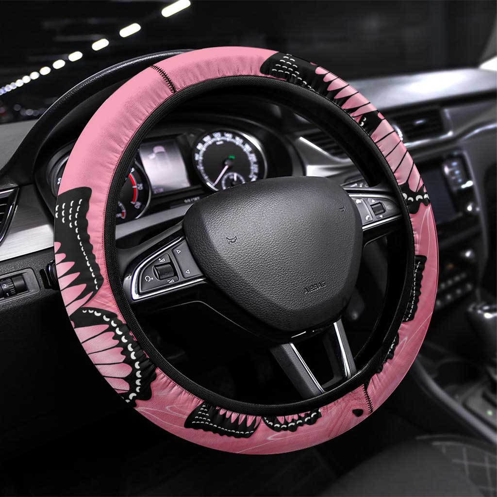 Australia Breast Cancer Awareness Steering Wheel Cover Pink Ribbon Butterfly Opal Pattern - Aussie Hoodie