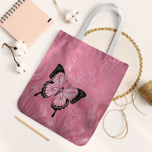 Personalised Australia Breast Cancer Awareness Tote Bag Pink Ribbon Butterfly Opal Pattern - Aussie Hoodie