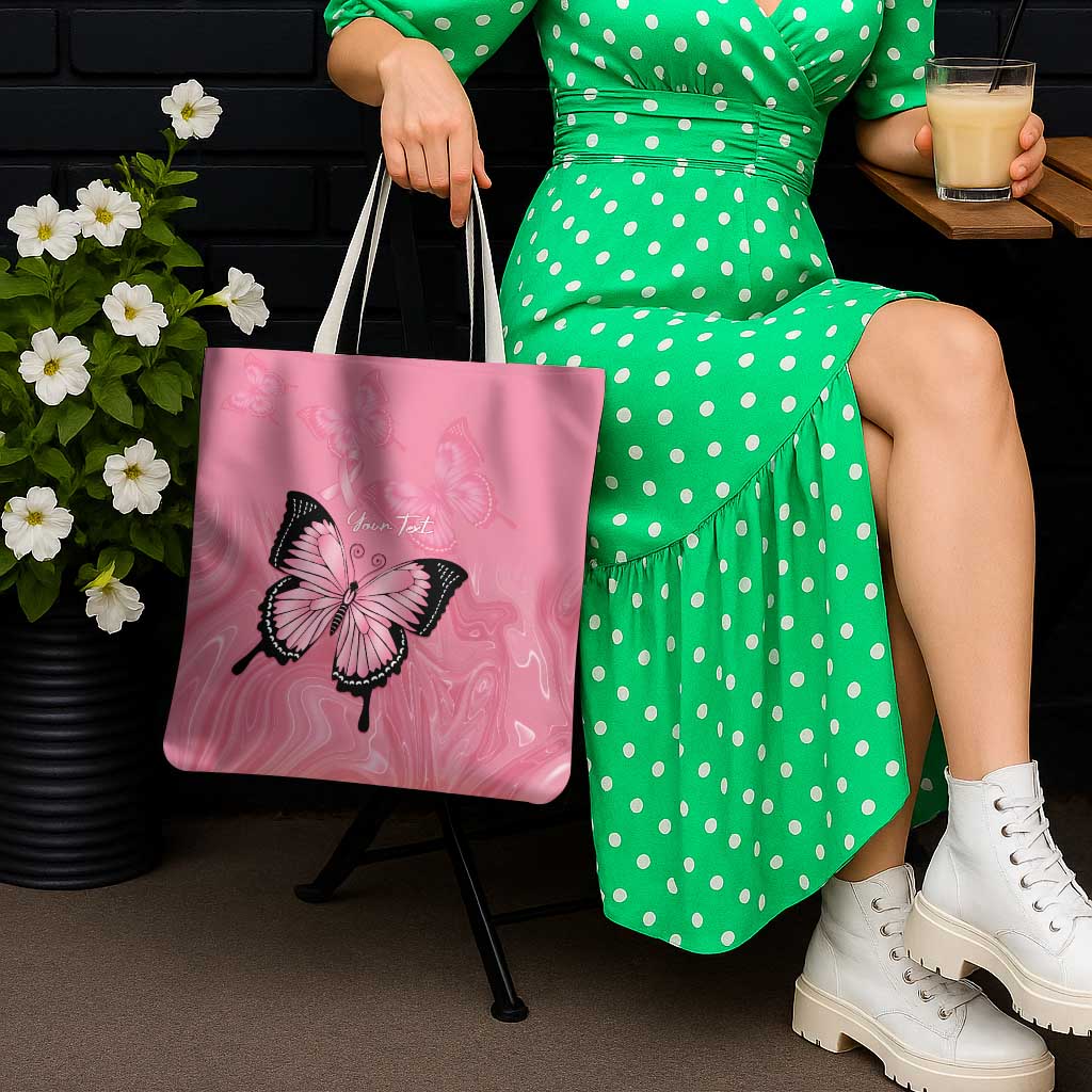 Personalised Australia Breast Cancer Awareness Tote Bag Pink Ribbon Butterfly Opal Pattern - Aussie Hoodie