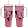 Personalised Australia Breast Cancer Awareness Tumbler With Handle Pink Ribbon Butterfly Opal Pattern - Aussie Hoodie
