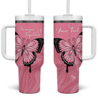 Personalised Australia Breast Cancer Awareness Tumbler With Handle Pink Ribbon Butterfly Opal Pattern - Aussie Hoodie