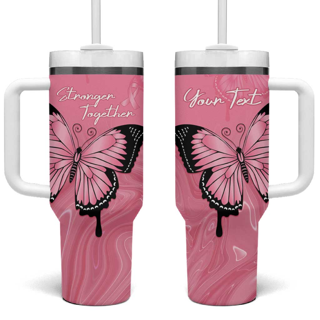 Personalised Australia Breast Cancer Awareness Tumbler With Handle Pink Ribbon Butterfly Opal Pattern - Aussie Hoodie