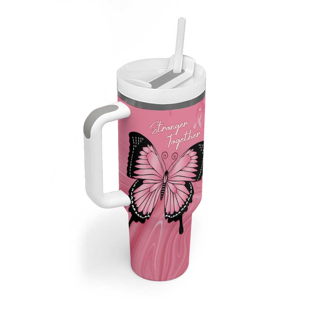 Personalised Australia Breast Cancer Awareness Tumbler With Handle Pink Ribbon Butterfly Opal Pattern - Aussie Hoodie