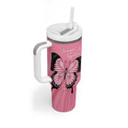 Personalised Australia Breast Cancer Awareness Tumbler With Handle Pink Ribbon Butterfly Opal Pattern - Aussie Hoodie