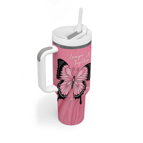 Personalised Australia Breast Cancer Awareness Tumbler With Handle Pink Ribbon Butterfly Opal Pattern - Aussie Hoodie