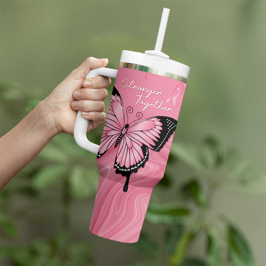 Personalised Australia Breast Cancer Awareness Tumbler With Handle Pink Ribbon Butterfly Opal Pattern - Aussie Hoodie