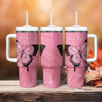 Personalised Australia Breast Cancer Awareness Tumbler With Handle Pink Ribbon Butterfly Opal Pattern - Aussie Hoodie