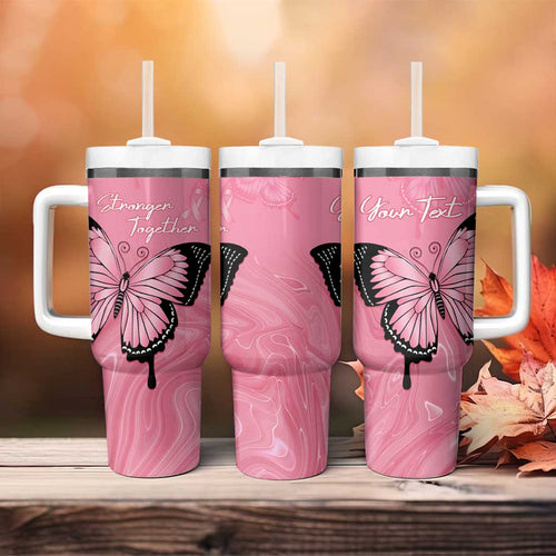 Personalised Australia Breast Cancer Awareness Tumbler With Handle Pink Ribbon Butterfly Opal Pattern - Aussie Hoodie