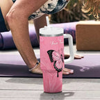 Personalised Australia Breast Cancer Awareness Tumbler With Handle Pink Ribbon Butterfly Opal Pattern - Aussie Hoodie