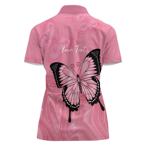 Personalised Australia Breast Cancer Awareness Women Polo Shirt Pink Ribbon Butterfly Opal Pattern - Aussie Hoodie