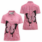 Personalised Australia Breast Cancer Awareness Women Polo Shirt Pink Ribbon Butterfly Opal Pattern - Aussie Hoodie