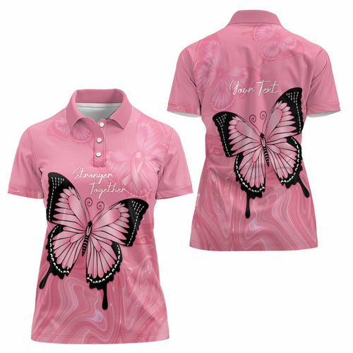 Personalised Australia Breast Cancer Awareness Women Polo Shirt Pink Ribbon Butterfly Opal Pattern - Aussie Hoodie