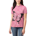 Personalised Australia Breast Cancer Awareness Women Polo Shirt Pink Ribbon Butterfly Opal Pattern - Aussie Hoodie