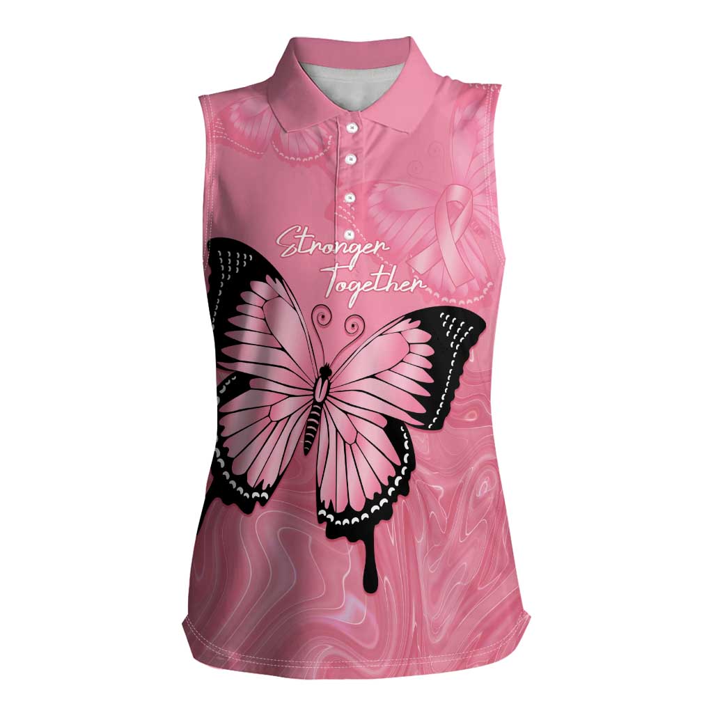 Personalised Australia Breast Cancer Awareness Women Sleeveless Polo Shirt Pink Ribbon Butterfly Opal Pattern - Aussie Hoodie