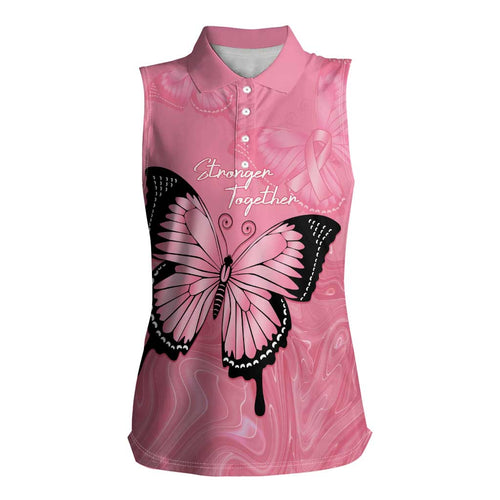 Personalised Australia Breast Cancer Awareness Women Sleeveless Polo Shirt Pink Ribbon Butterfly Opal Pattern - Aussie Hoodie
