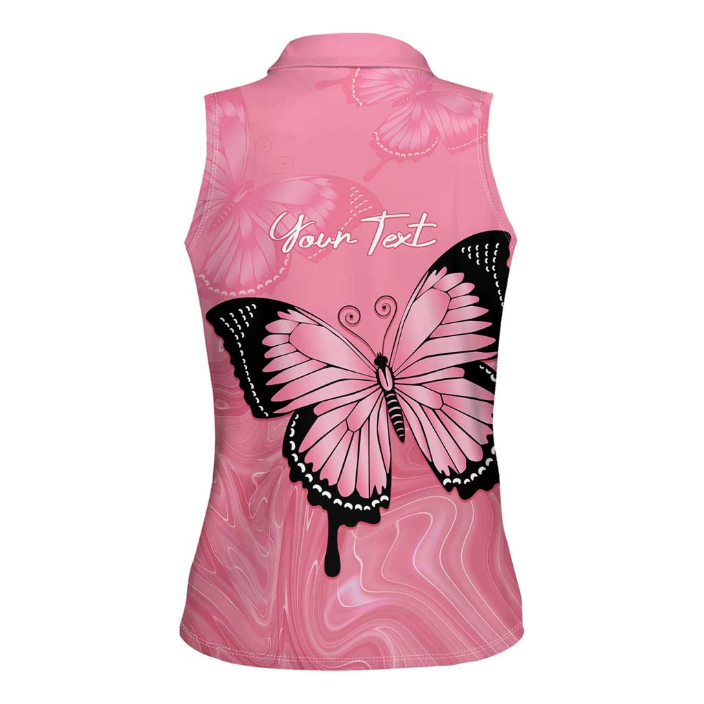 Personalised Australia Breast Cancer Awareness Women Sleeveless Polo Shirt Pink Ribbon Butterfly Opal Pattern - Aussie Hoodie