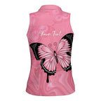 Personalised Australia Breast Cancer Awareness Women Sleeveless Polo Shirt Pink Ribbon Butterfly Opal Pattern - Aussie Hoodie
