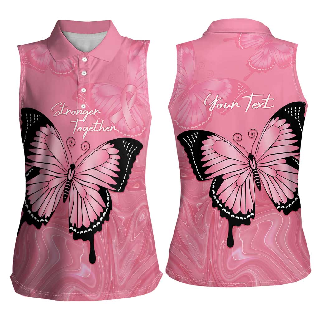 Personalised Australia Breast Cancer Awareness Women Sleeveless Polo Shirt Pink Ribbon Butterfly Opal Pattern - Aussie Hoodie