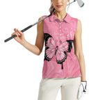 Personalised Australia Breast Cancer Awareness Women Sleeveless Polo Shirt Pink Ribbon Butterfly Opal Pattern - Aussie Hoodie