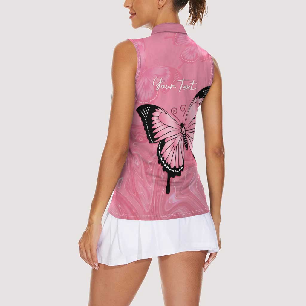 Personalised Australia Breast Cancer Awareness Women Sleeveless Polo Shirt Pink Ribbon Butterfly Opal Pattern - Aussie Hoodie