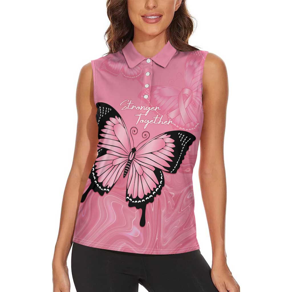 Personalised Australia Breast Cancer Awareness Women Sleeveless Polo Shirt Pink Ribbon Butterfly Opal Pattern - Aussie Hoodie
