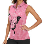 Personalised Australia Breast Cancer Awareness Women Sleeveless Polo Shirt Pink Ribbon Butterfly Opal Pattern - Aussie Hoodie