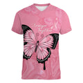 Personalised Australia Breast Cancer Awareness Women V-Neck T-Shirt Pink Ribbon Butterfly Opal Pattern - Aussie Hoodie