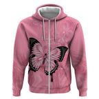 Personalised Australia Breast Cancer Awareness Zip Hoodie Pink Ribbon Butterfly Opal Pattern - Aussie Hoodie