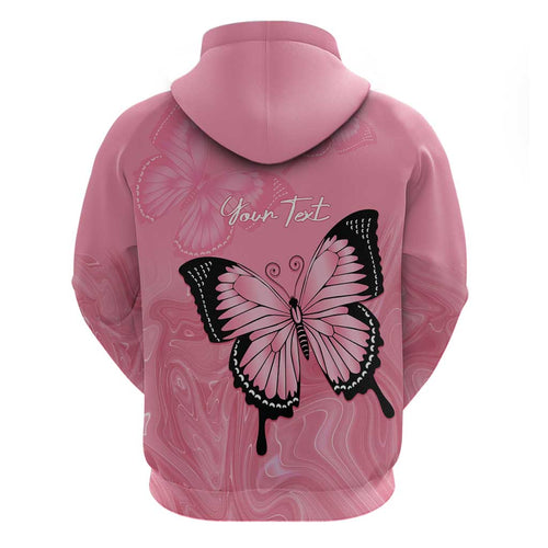 Personalised Australia Breast Cancer Awareness Zip Hoodie Pink Ribbon Butterfly Opal Pattern - Aussie Hoodie