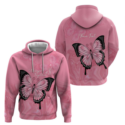 Personalised Australia Breast Cancer Awareness Zip Hoodie Pink Ribbon Butterfly Opal Pattern - Aussie Hoodie