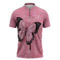 Personalised Australia Breast Cancer Awareness Zipper Polo Shirt Pink Ribbon Butterfly Opal Pattern - Aussie Hoodie