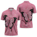 Personalised Australia Breast Cancer Awareness Zipper Polo Shirt Pink Ribbon Butterfly Opal Pattern - Aussie Hoodie